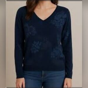 Daniel Rainn Dark Blue Floral V-Neck Sweater
